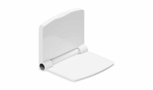 A white folding plastic seat on a white background