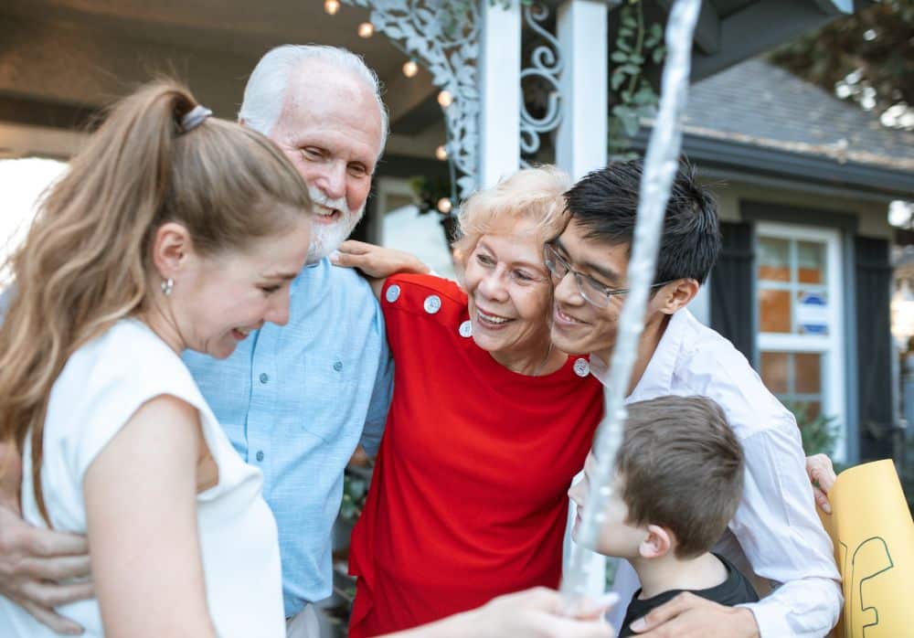 Family members of different ages come together.