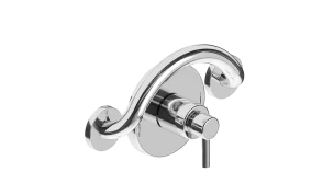 Chrome polished PLUS crescent grab bar with a shower valve control.