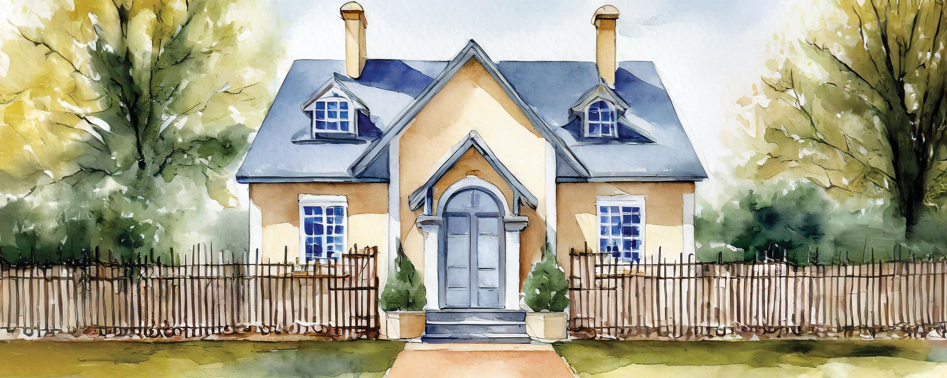 Illustration of a front view of a house.